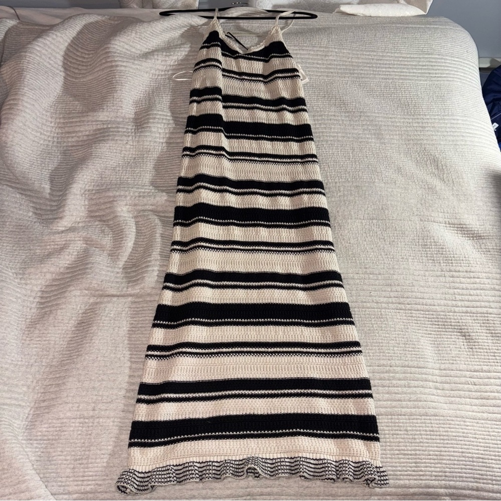 Striped Black and Cream Maxi Dress Crochet
